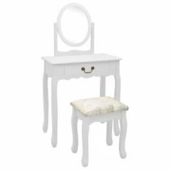 VidaXL Coiffeuse et tabouret Blanc 65x36x128 cm Bois de paulownia MDF