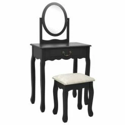 VidaXL Coiffeuse et tabouret Noir 65x36x128 cm Bois de paulownia MDF