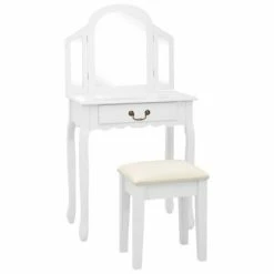 VidaXL Coiffeuse et tabouret Blanc 65x36x128 cm Bois de paulownia MDF