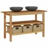 VidaXL Meuble de salle de bain lavabos en marbre noir Bois teck massif -Meubles-lavabos Soldes image 2 3096586