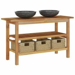 VidaXL Meuble de salle de bain lavabos en marbre noir Bois teck massif