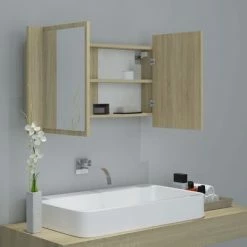 VidaXL Armoire de salle de bain à miroir à LED Chêne sonoma 80x12x45cm -Meubles-lavabos Soldes image 6 804967
